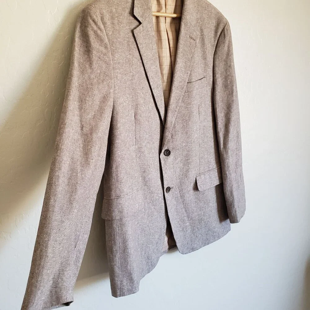Stafford Linen Blend Classic Sport Coat Blazer Jacket Sand Men's 40 Reg Neutral